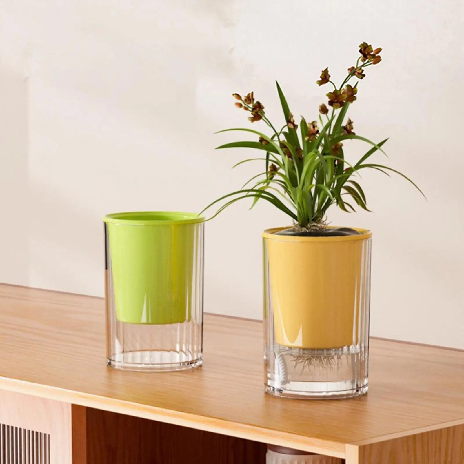 Self Watering Pots Double-layer Flower Container Clear Base Round