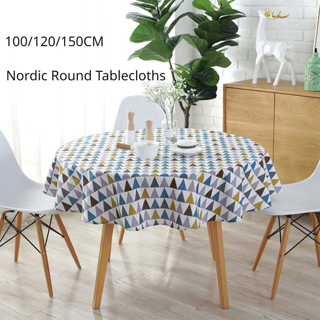 Nordic Round Tablecloths Washable Cotton Linen Dining Table Pad 100