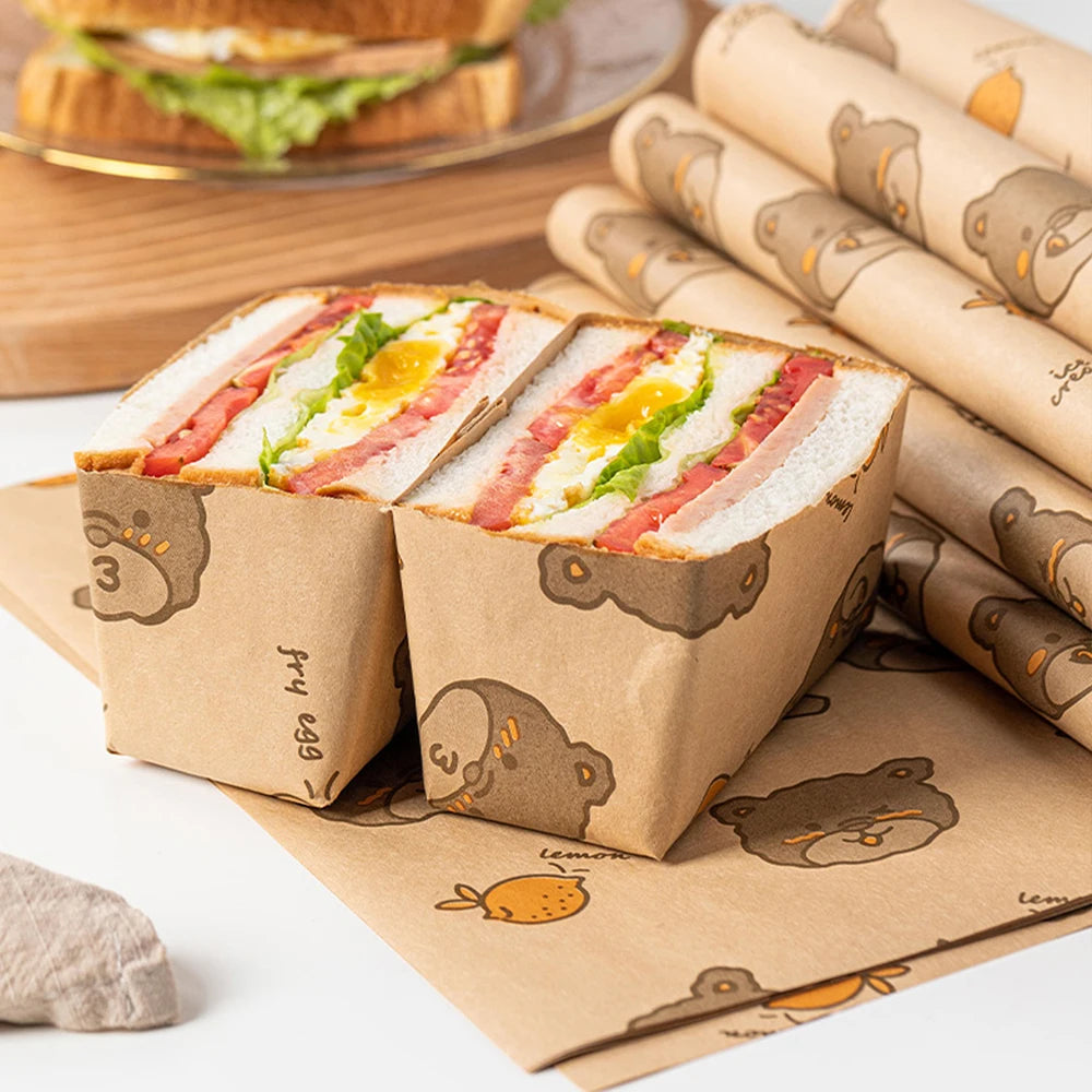 50Pcs Sandwich Wrappers Food Wax Paper Hamburger Fries Bread Baking Oil Paper Wrapping Baking Tools Zpaxo