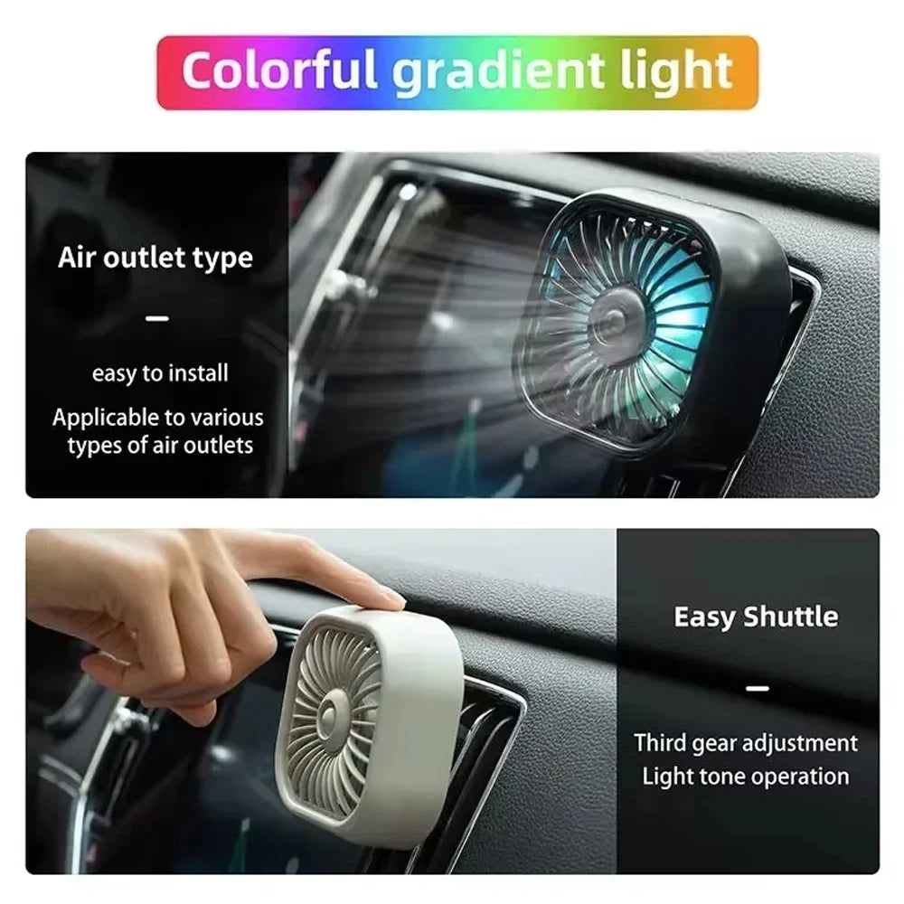 Summer Mini USB Car Fan 3 Speed Adjustable Air Vent Mount Colorful
