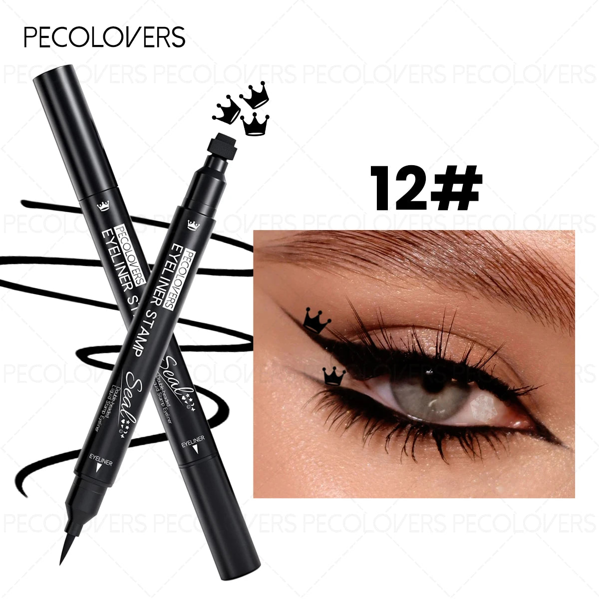 1PC Double-ended Eyeliner - Waterproof, Contains Patterns Such As Stars/hearts/butterflies, Creating A Natural Matte Finish Zpaxo 12