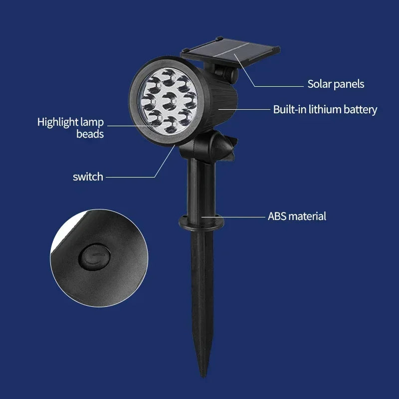 1 2 Solar Powered 9LED Lamp Adjustable Spotlight In-ground IP65 Zpaxo