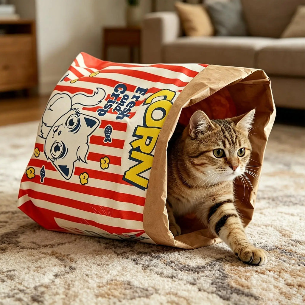 Crinkle Cat Bag Foldable Interactive Crinkle Sack For Cats, Cartoon Cat Crate Hideaway Bed With Carrying Handle Zpaxo