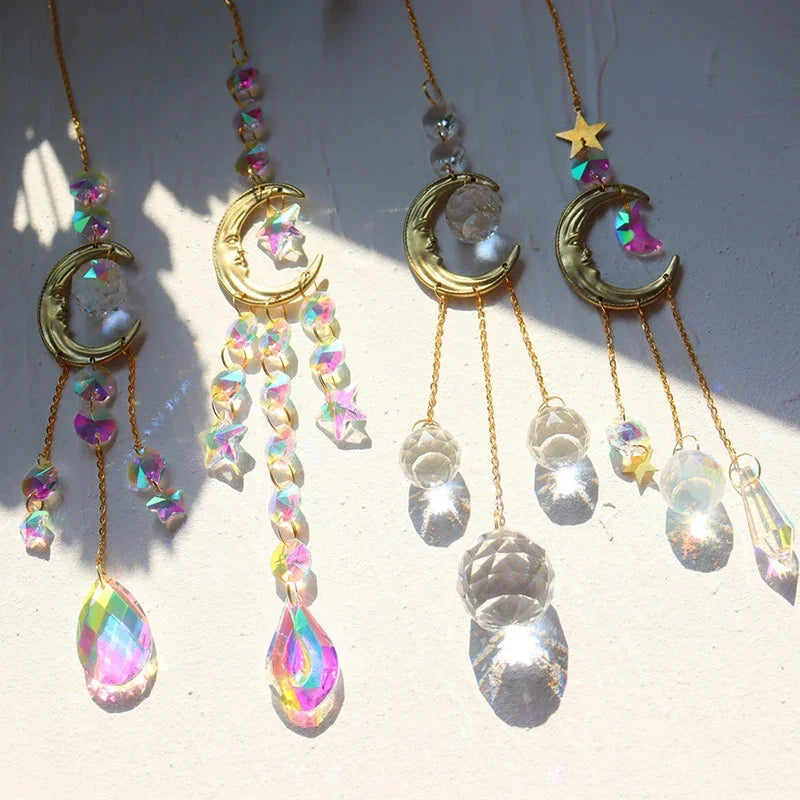 1 Piece Sun Moon Prism Pendant Crystal Wind Chime - Suncatcher, Bedroom Balcony Patio Decor, Good Home Decorations