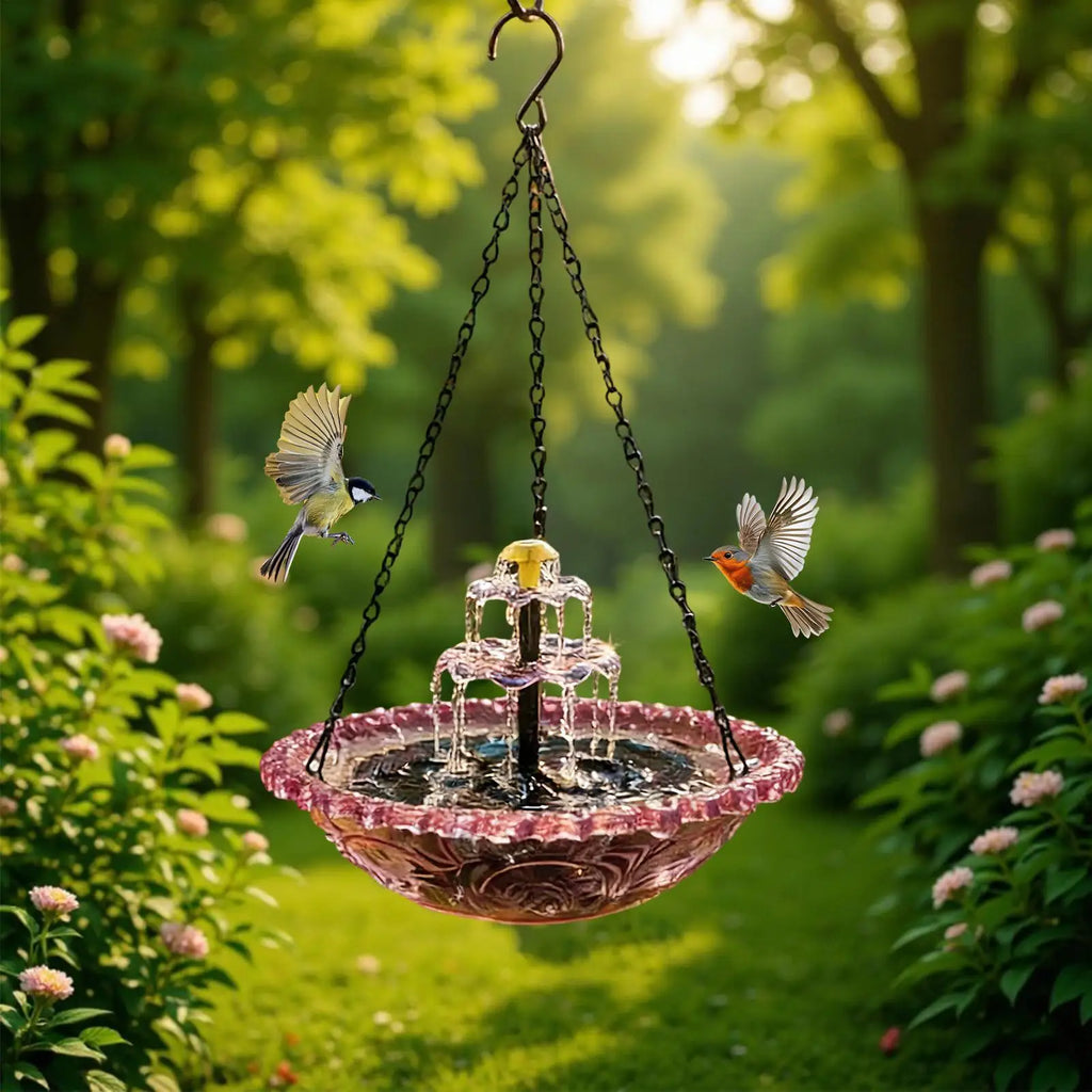 Solar Bird Bath Fountain Pump Sprinkler Glass Bowl Hanging Outdoor