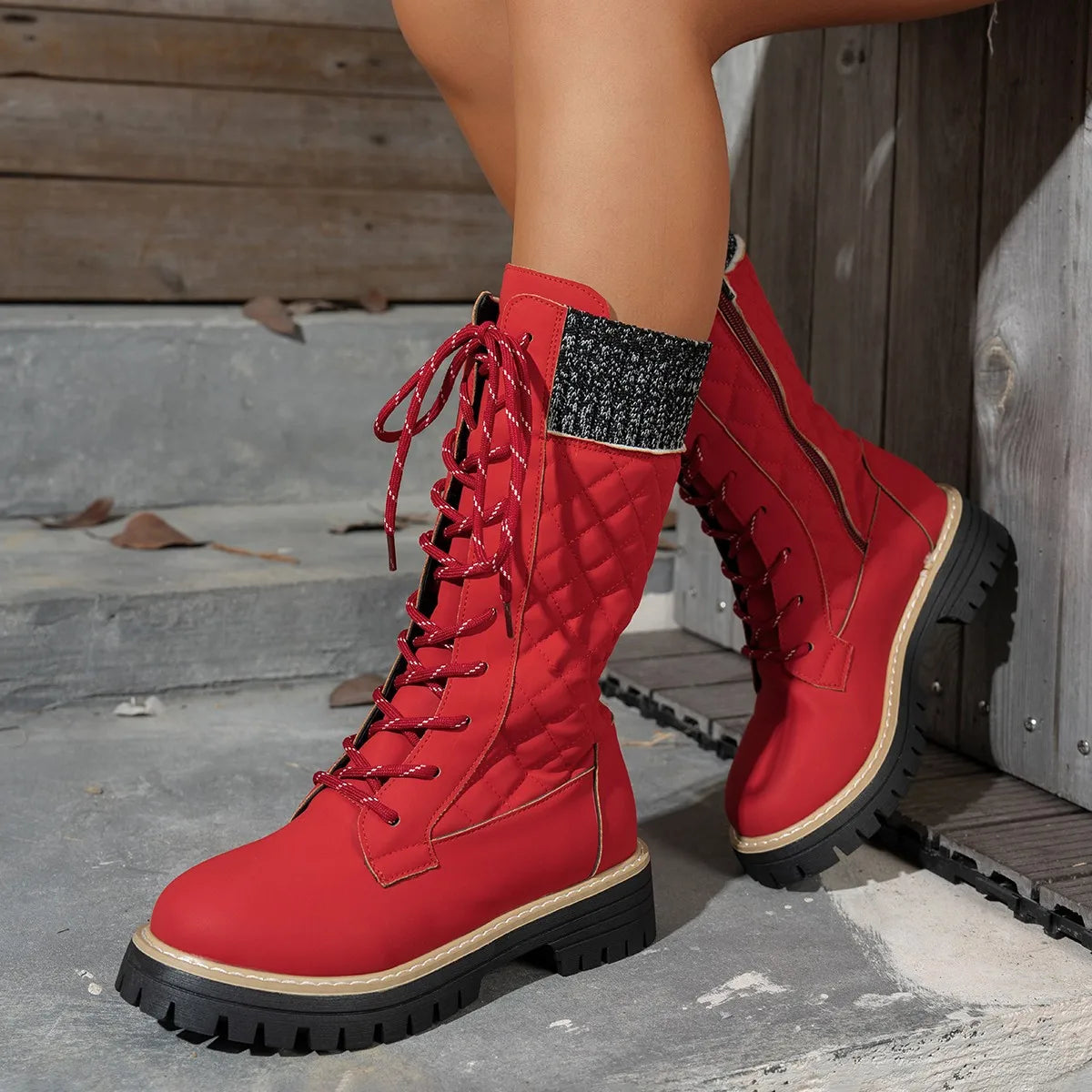 Women Ankle Boots 2025 New Designer Warm Snow Boots Women Lace-Up Fashion Casual Boots Plus Size Plush Mid Calf Platform Shoes Zpaxo