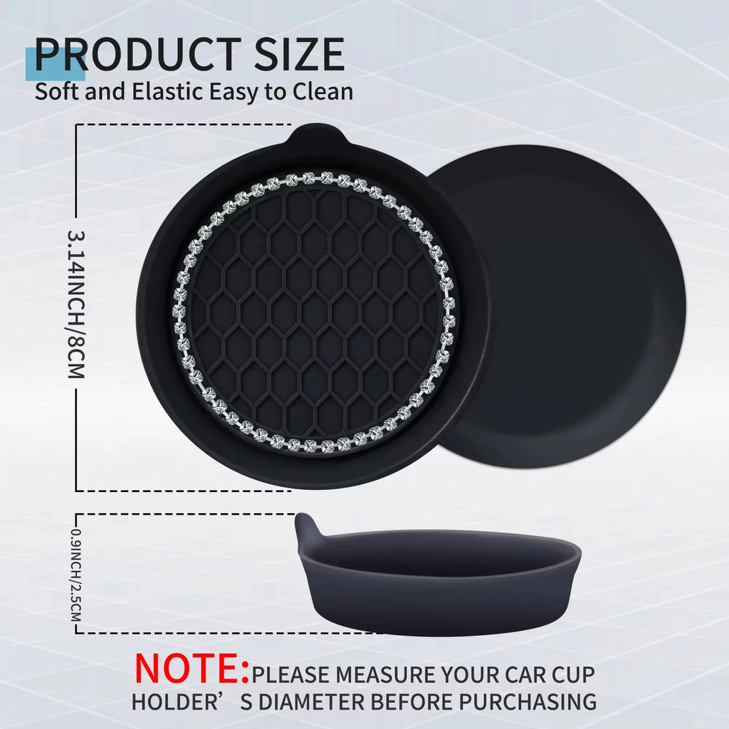 Rhinestone Car Cup Holder Coasters – Non-Slip Silicone Pads Car Cup Coaster Zpaxo
