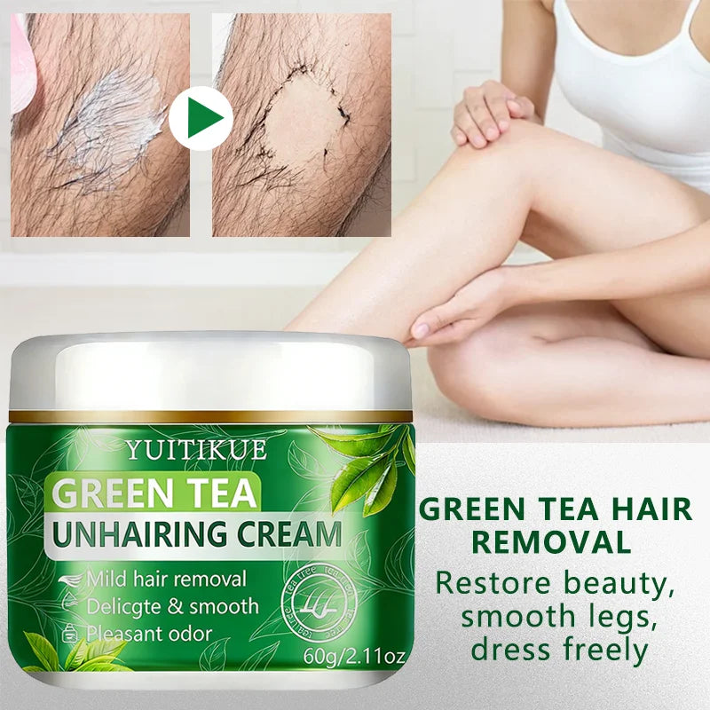 YUITIKUE Green Tea Depilatory Cream – Gentle Hair Removal 60g Depilatory Cream Zpaxo
