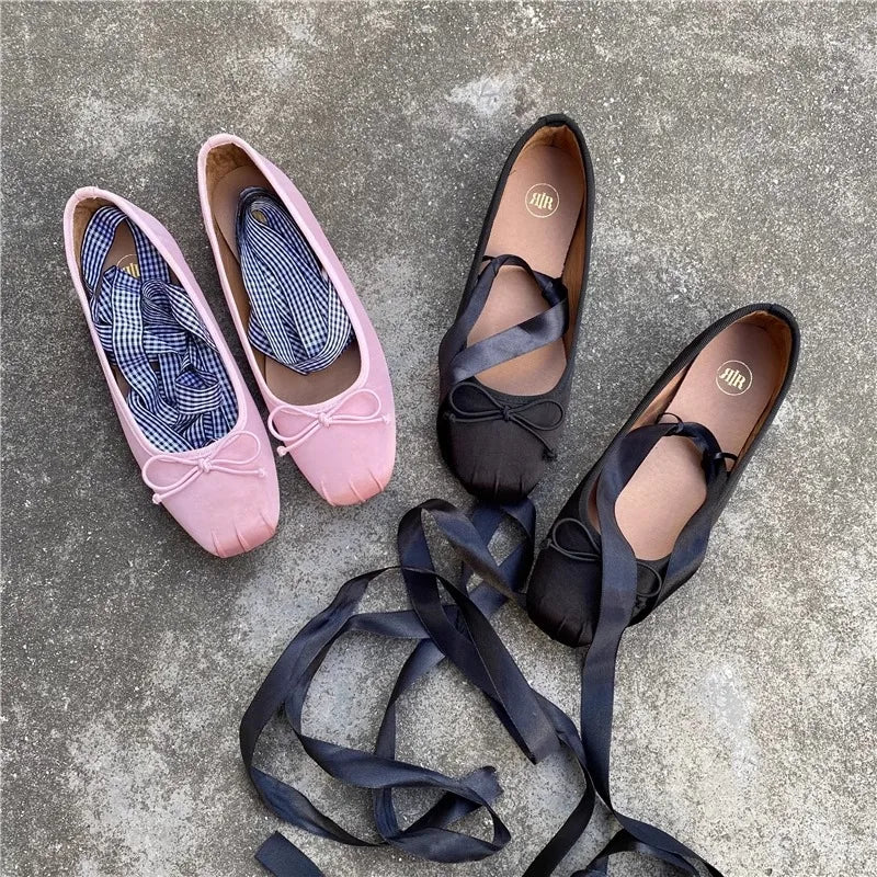 Mary Jane Strapped Flat Shoes for Women 2024 New Style Spring Autumn Square Head Flat Heel French Black Ladies Ballet shoes Zpaxo