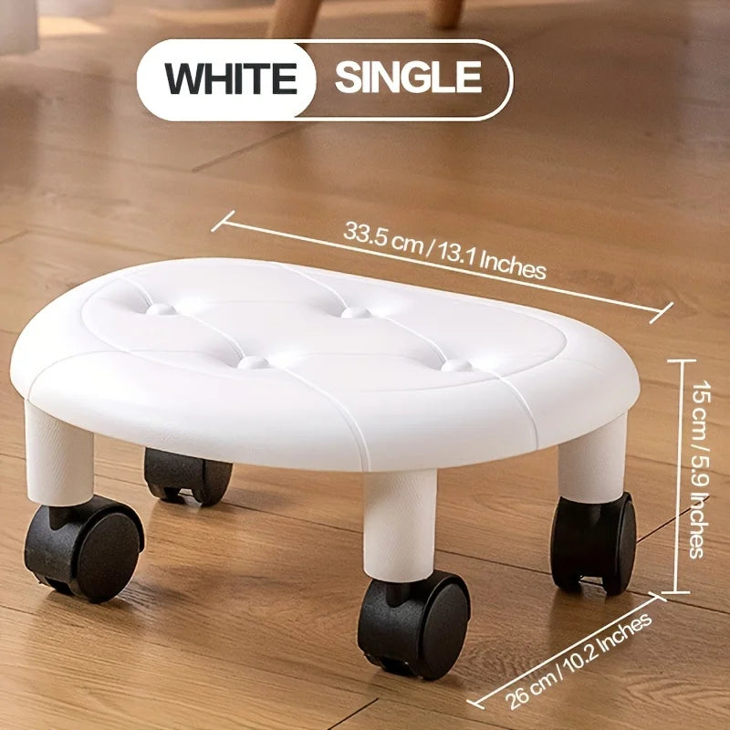 1pc COFIT Rolling Low Stool with Wheels - Stylish&Durable Plastic Footstool in White,Deep Blue,or Black-Ideal for Entryway, Bath Zpaxo