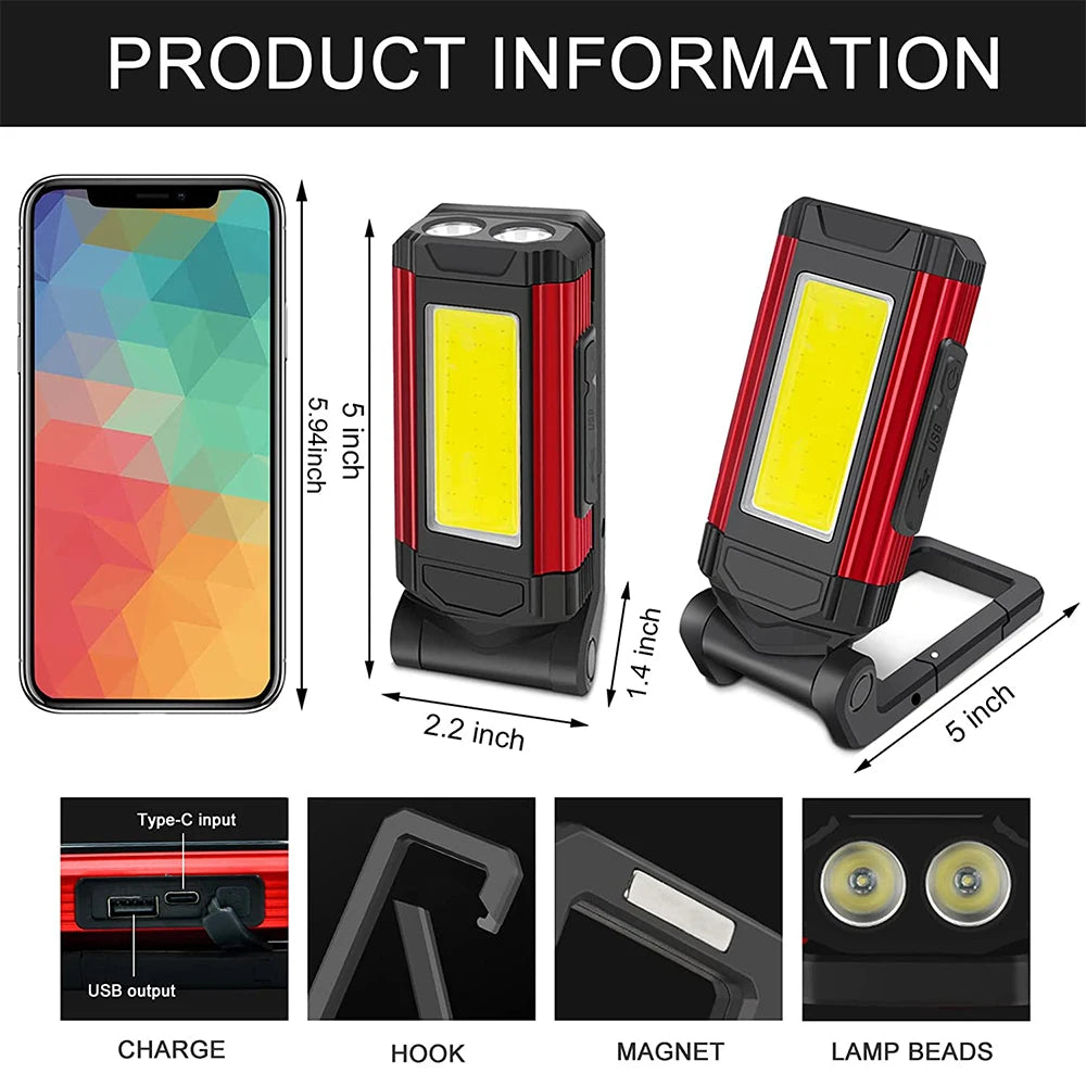 POCKETMAN COB LED Work Light – Magnetic Base, 6000LM Flashlight