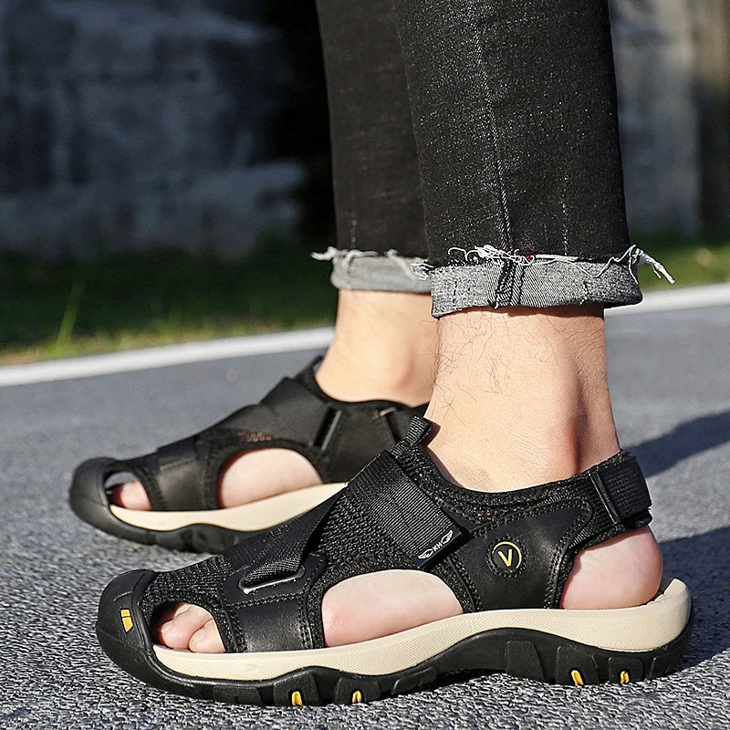 Summer Men Sandals Leather Mens Casual Shoes Outdoor Beach Roman Zpaxo