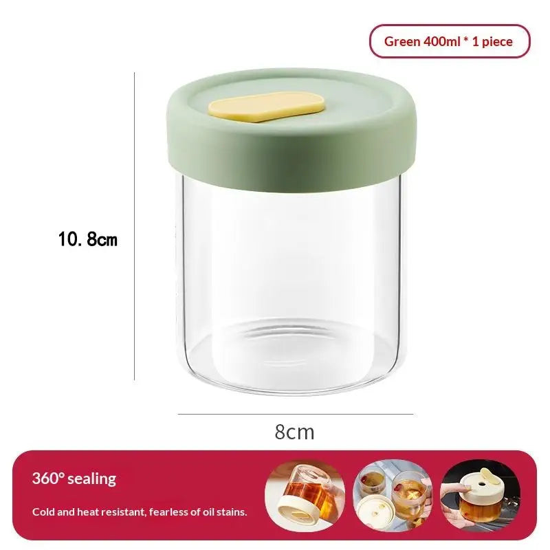 CM1Pc 240 Glass Food Storage Jar Sealed Juice Container Cereals Zpaxo 400ml Green