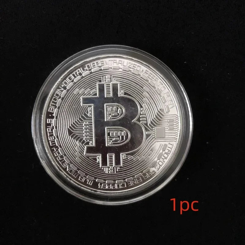1/5pcsGold Plated Bitcoin Coin Collectible Casascius Bit BTC Art Collection Gift Physical Commemorative Metal Antique Imitation Zpaxo Silver-1pc