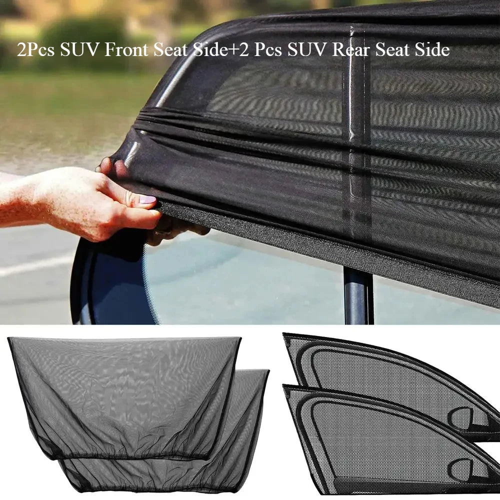 Car Rear Side Window Sunshade 99 UV Block Anti-mosquito Mesh Foldable Zpaxo SUV 4PCS