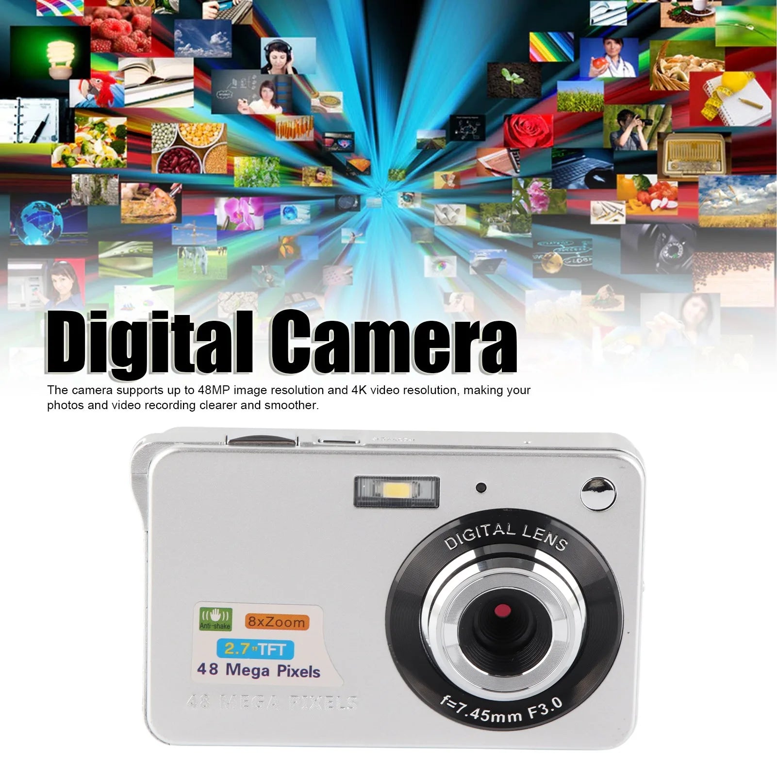 4K Digital Camera 48MP LCD Display 8x Zoom Anti Shake Vlogging