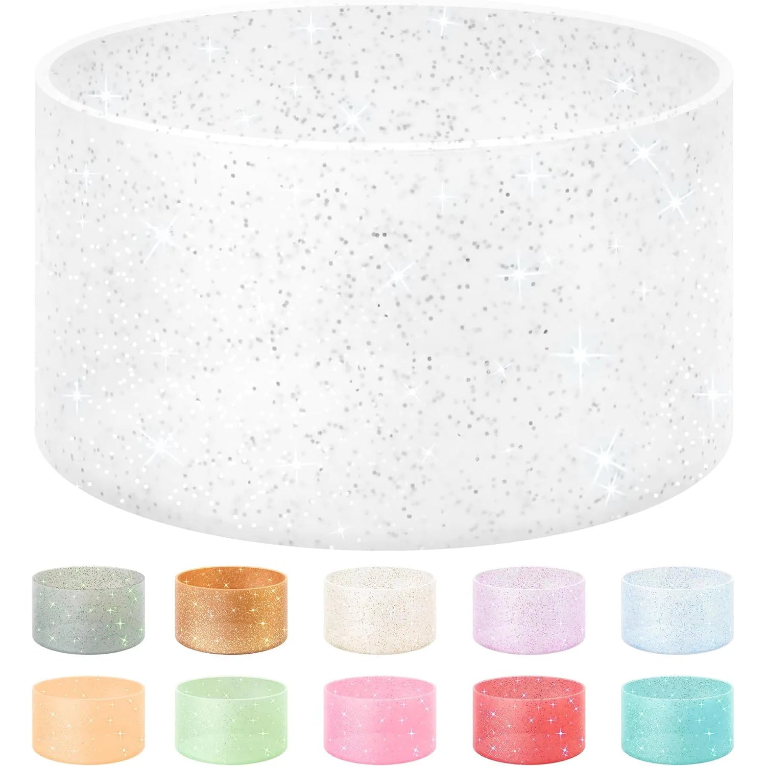 6PCS Silicone Sparkling powder ice-cool cup cover, sports water bottle, space cup, cup bottom cover, car-mounted water cup cover Zpaxo silver flash-6pcs