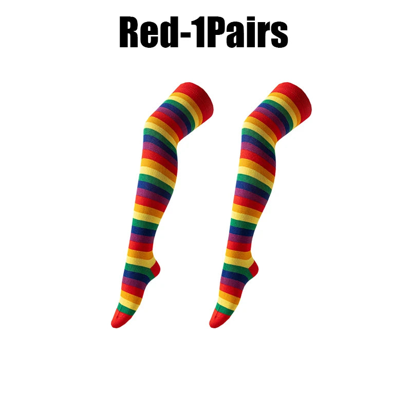 Women's Rainbow Stripe Thigh Socks Length Party Holiday Performance