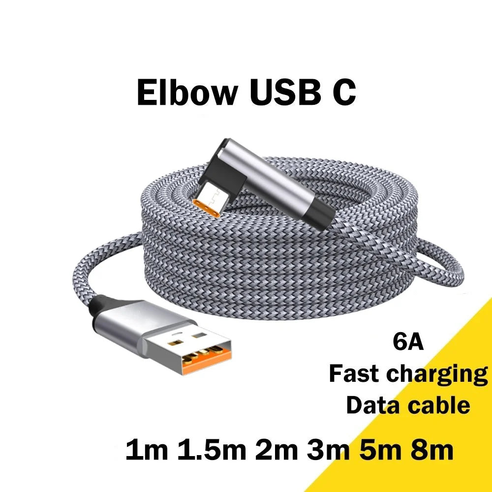6A USB-C Elbow Fast Charge Cable – 1m to 8m | Type-C USB-C Charging Cable Zpaxo