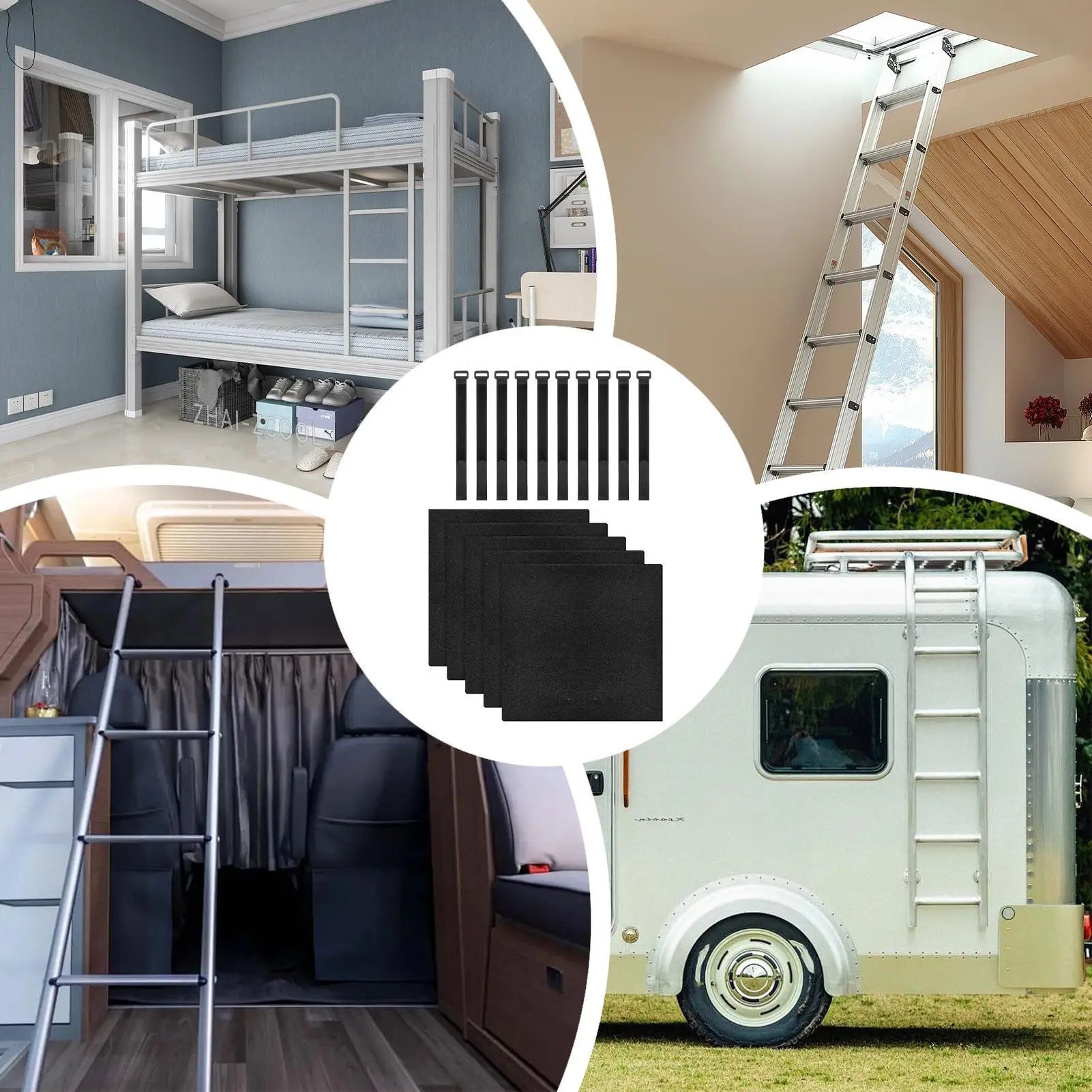 Bunk Bed Ladder Pads Anti Slip Mat Adjustable Straps Dormitory RV