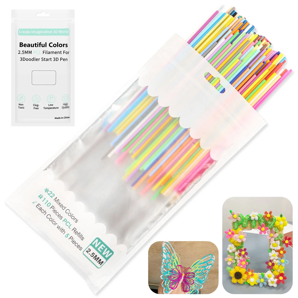320/160 Strands 2.5mm 3D Doodler Refill 25/30/32Colors 3D Doodler Pen Refills Safe Low Temperature PCL For 3Doodler Start + Zpaxo 22mixed 110pcs 15cm