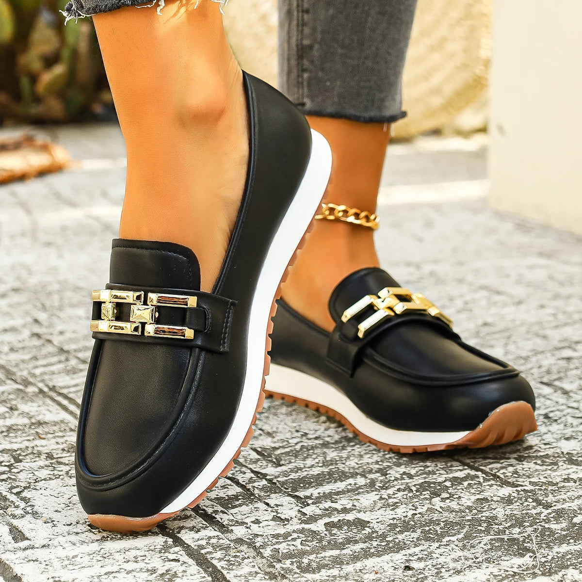 Women Sneakers Luxury Metal Lightweight Loafers Women Comfortable Non Slip Sneakers Woman Spring Autumn Plus Size Flat Shoes Zpaxo black 43