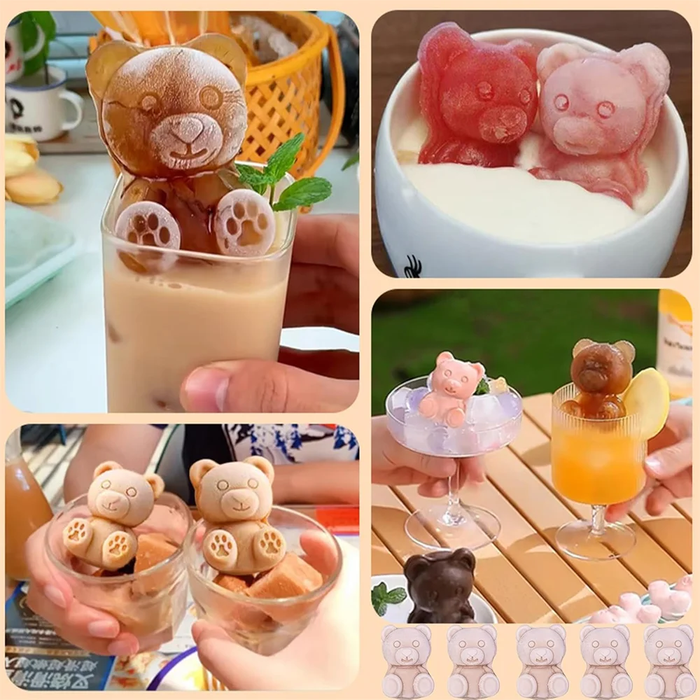 Ice Cube Tray 3D Bear Mold Fun Shapes Silicone Easy Release Flexible Zpaxo