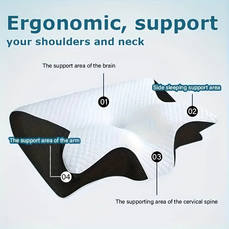2 in 1 Contoured Ergonomic Neck Pillow - New Horn Design for Side/Back/Stomach Sleepers, Shoulder Relaxation & Soft Firm Support Zpaxo