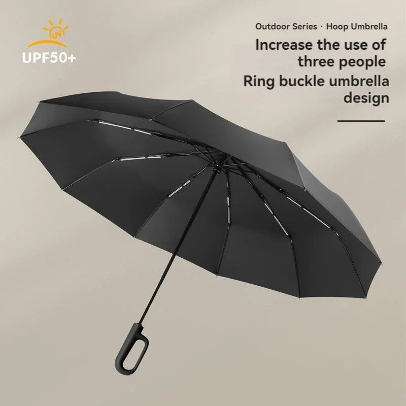 Fully Automatic Umbrella for Men And Women with Ring Buckle Design Large Rib Strong Sunshade Double Umbrella Folding Compact Zpaxo