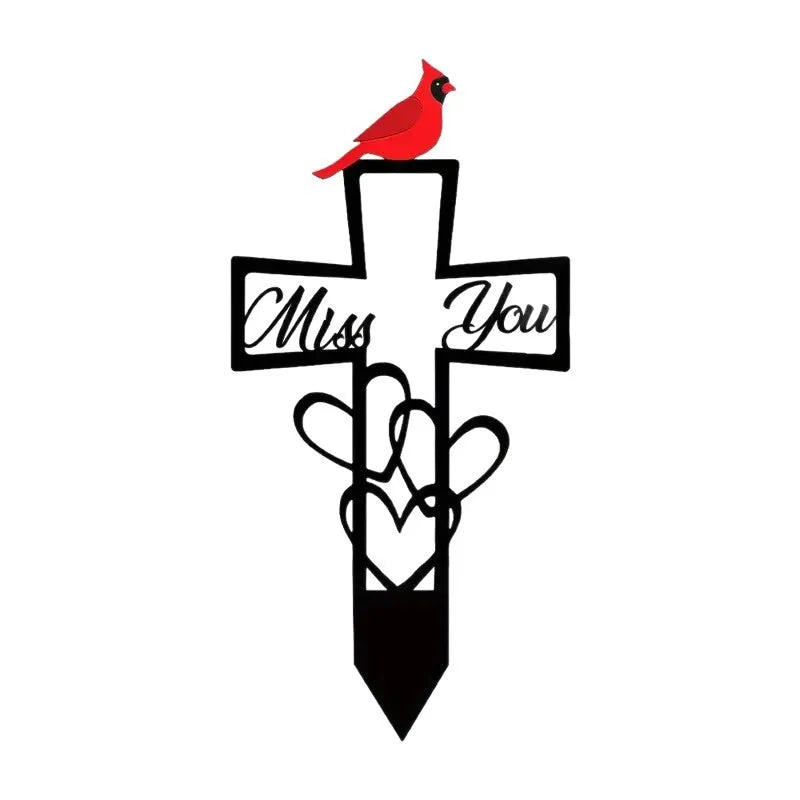 Metal Cemetery Memorial Plaque | Cross Cardinal Heart Garden Stake