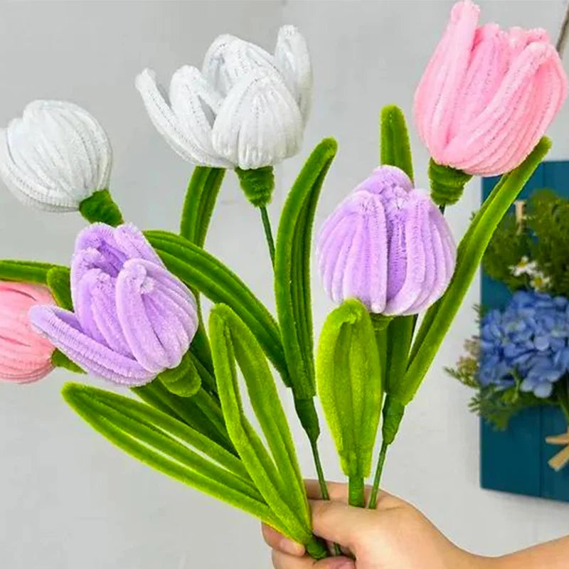 Twisted Rod Bouquet Tulip Handmade Plush Flower Pipe Cleaner Craft