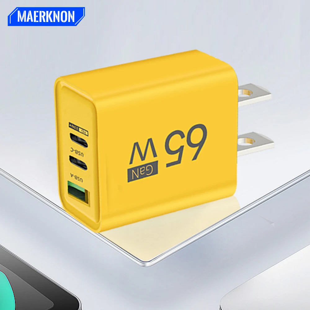 65W 3 Port GaN USB Charger Type C Fast Charging Phone Charger Adapter For iPhone Samsung Xiaomi Huawei Quick Charge Wall Charger Zpaxo