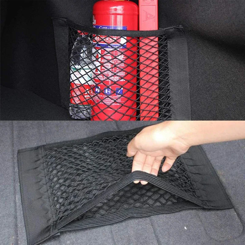Car Trunk Mesh Storage Bag Elastic Fixing Strap Fire Extinguisher