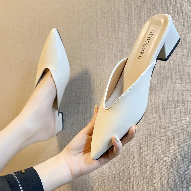 Pointed Slippers Women Heels Summer Shoes Fashion Luxury Square Heel Zpaxo