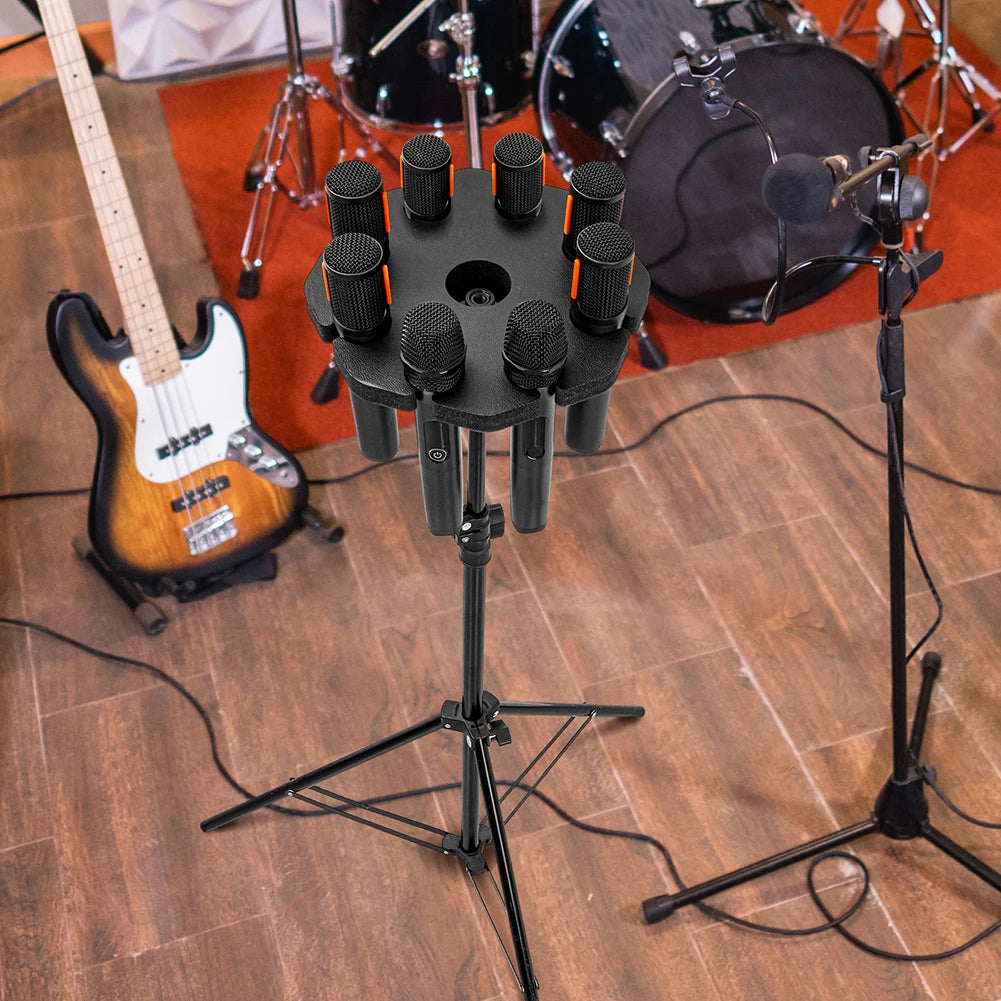 8-Slot Mic Stand Mount Detachable Multi Microphone Rack Wear Resist