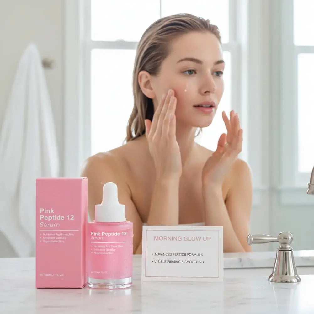 Pink Peptide 12 Glow Facial Serum Firming Brightening Hydrating Enhance Elasticity Rejuvenating Soothing Tightening Facial Serum Zpaxo