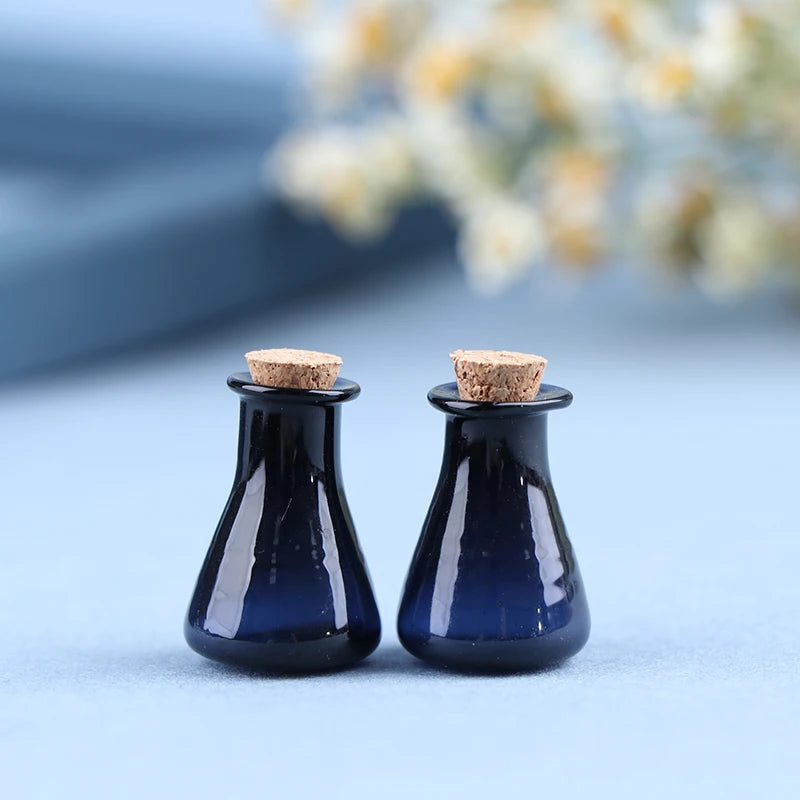 ▶2Pcs Mini Glass Color Bottle Wishing Bottle Tiny Jars Vials Mini Storage Bottle Zpaxo Black