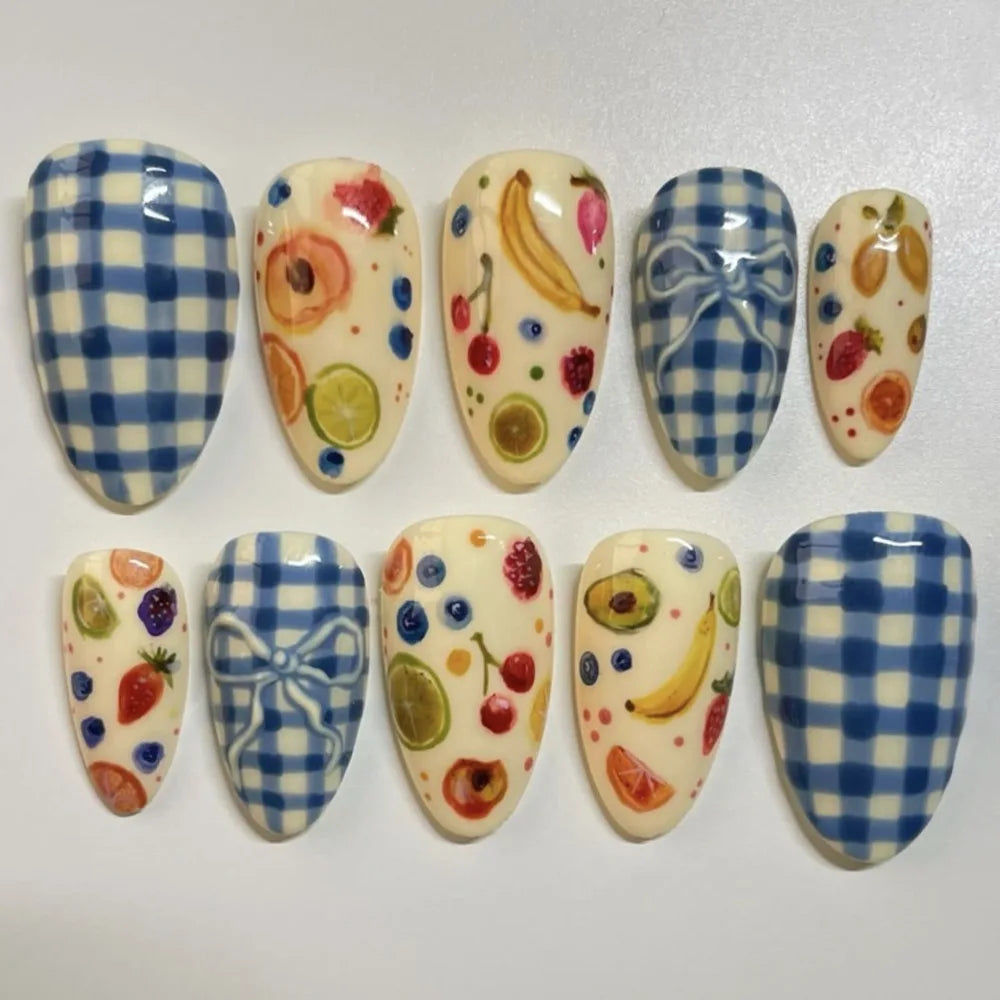Manicure Long Almond False Nails Flowers Butterfly Aurora Fake French Zpaxo JP3887