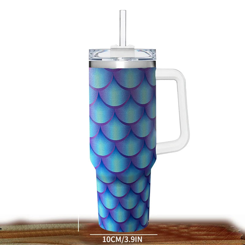 Christmas New Year gift 40oz Portable Stainless Steel Coffee Cup - Large Capacity Leopard Print Straw Water Bottle Zpaxo A 1000-1500ml