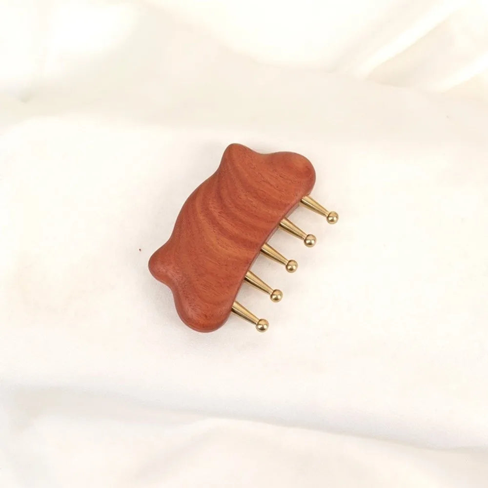 Handcrafted Golden Sandalwood Meridian Comb Wooden Copper-alloy Teeth Zpaxo