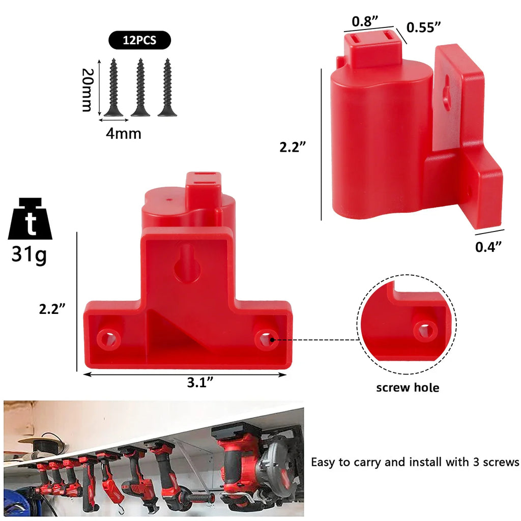 4Pcs Power Tool Holder Plastic Electric Tool Battery Dock Holder Heavy Duty Hanger with Screws for Milwaukee M12 Drill Storage Zpaxo