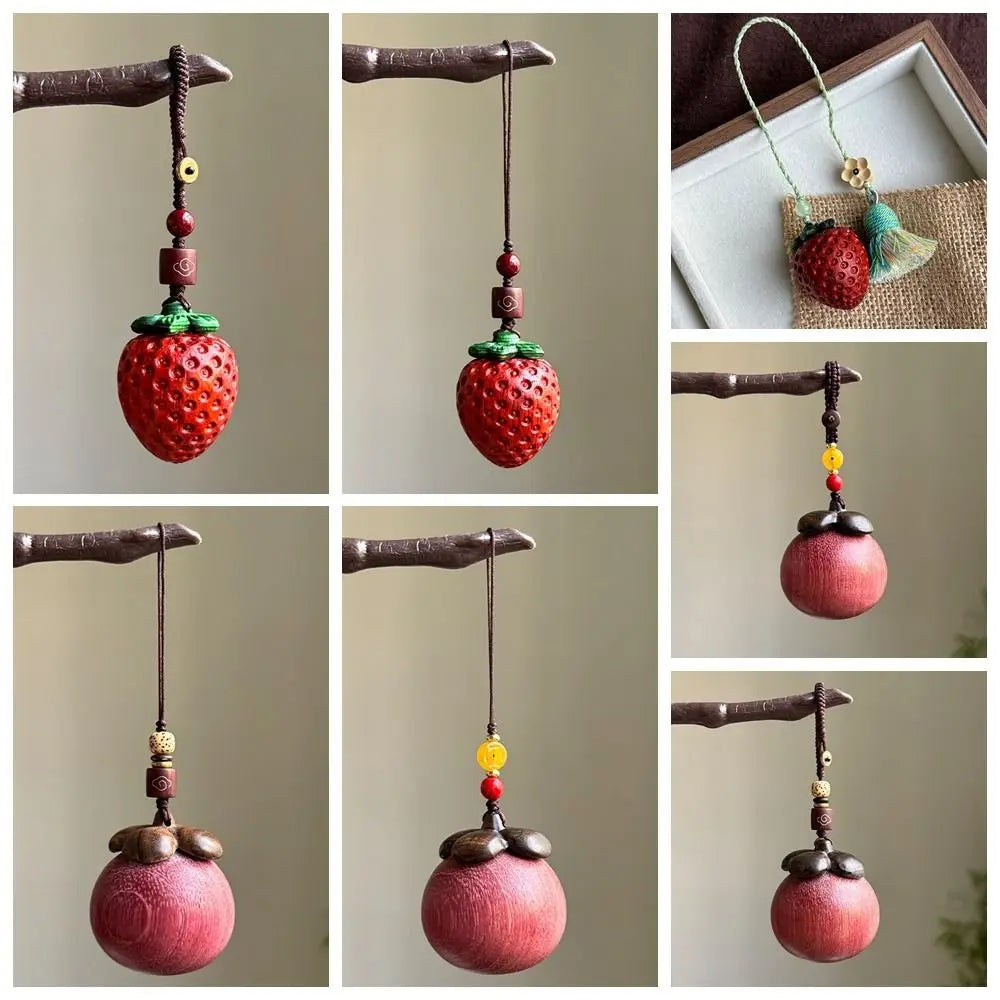 Chinese Style Sandalwood Keychain Strawberry Mangosteen Wooden Pendant Phone Chain Backpack Charms Creative Car Keyring Zpaxo