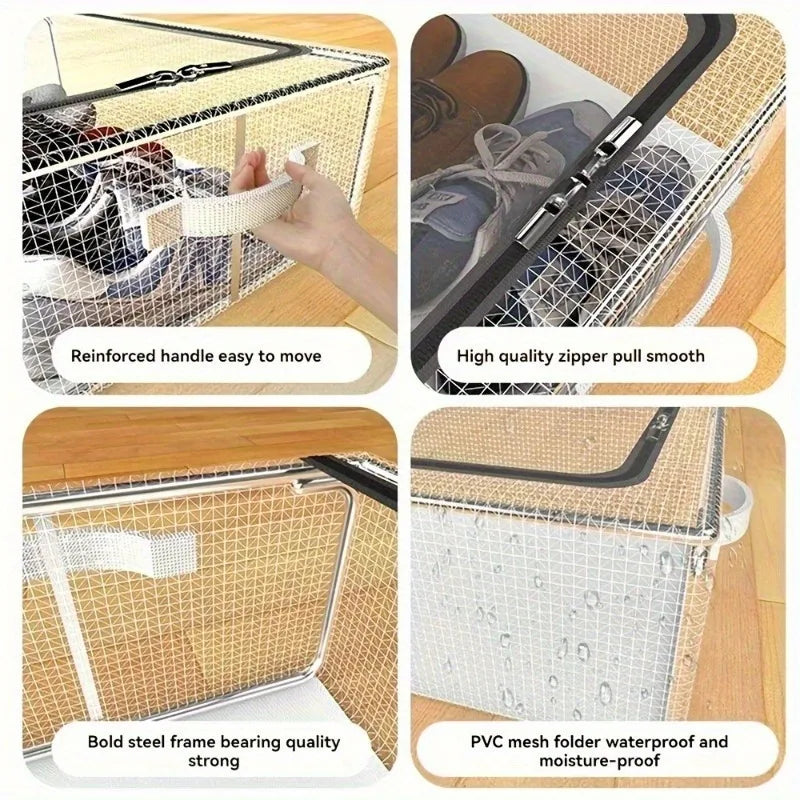 Rectangle Shoe Organizer Box Transparent PVC Steel Frame 2 Removable