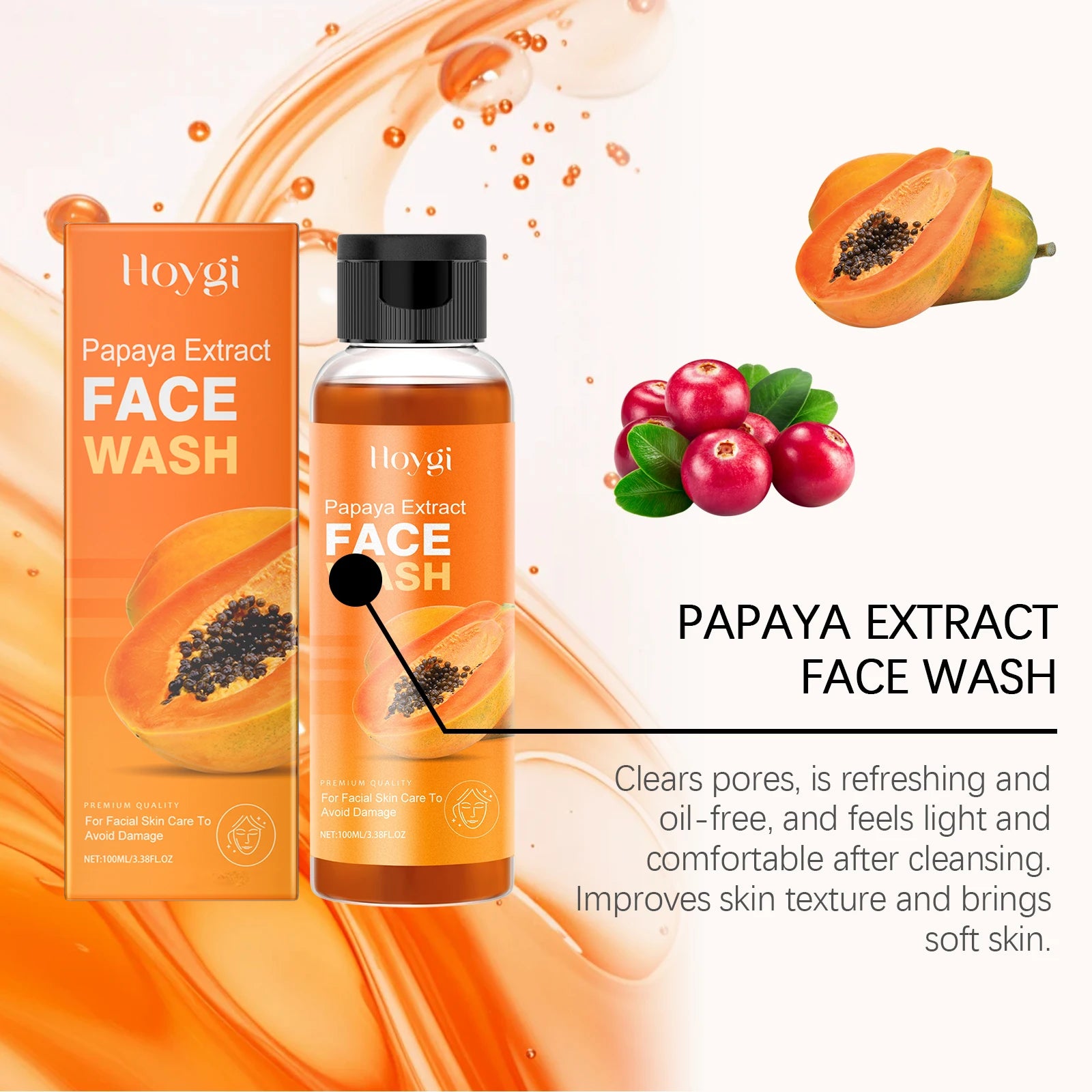 Hoygi Papaya Cleanser Gentle Exfoliating Hydrating Brightening Natural Enzyme Face Wash for Sensitive Skin All Types Zpaxo