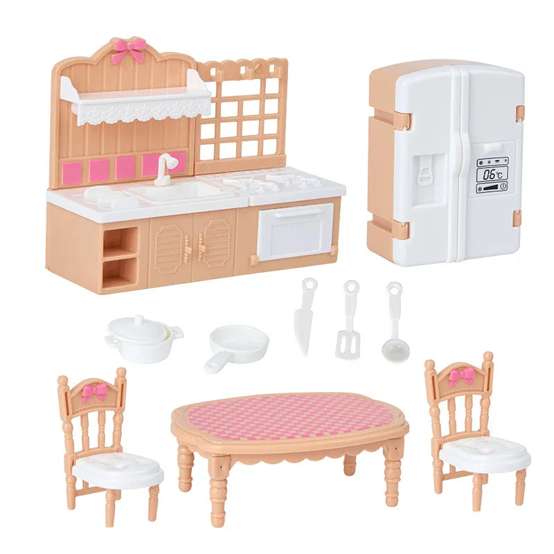Children's Mini Doll House Accessories Pretend Play Toys Family Scene Zpaxo Brown Kitchen