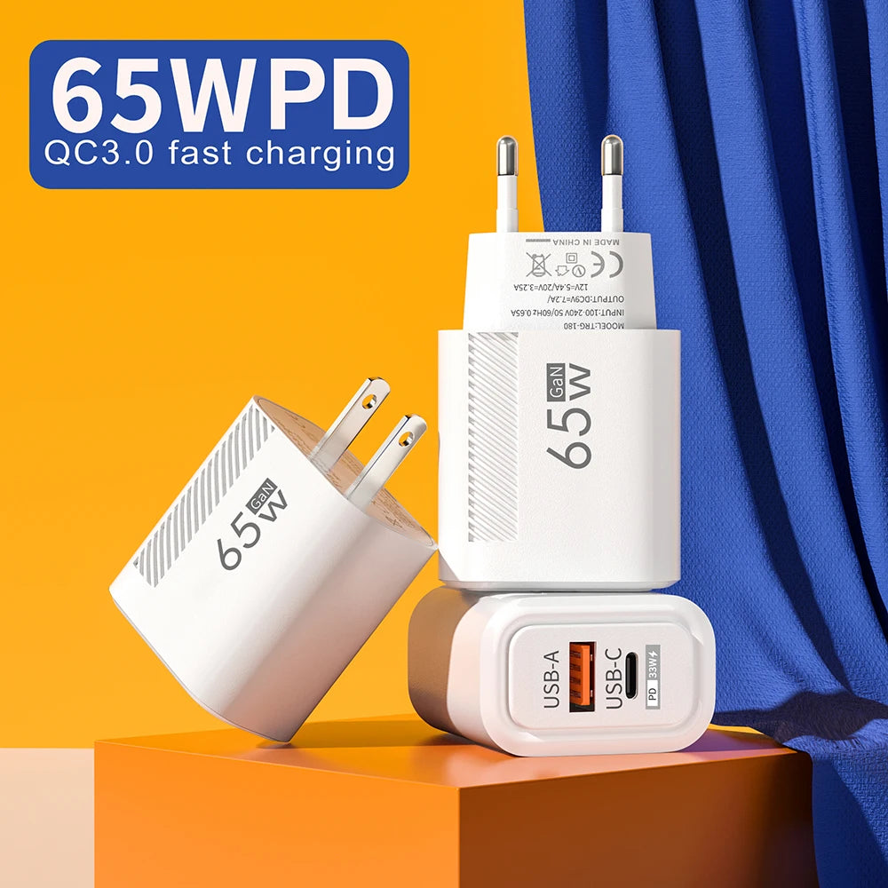 65W GaN USB-C Fast Wall Charger – EU/US Plug Adapter GaN USB-C Charger Zpaxo