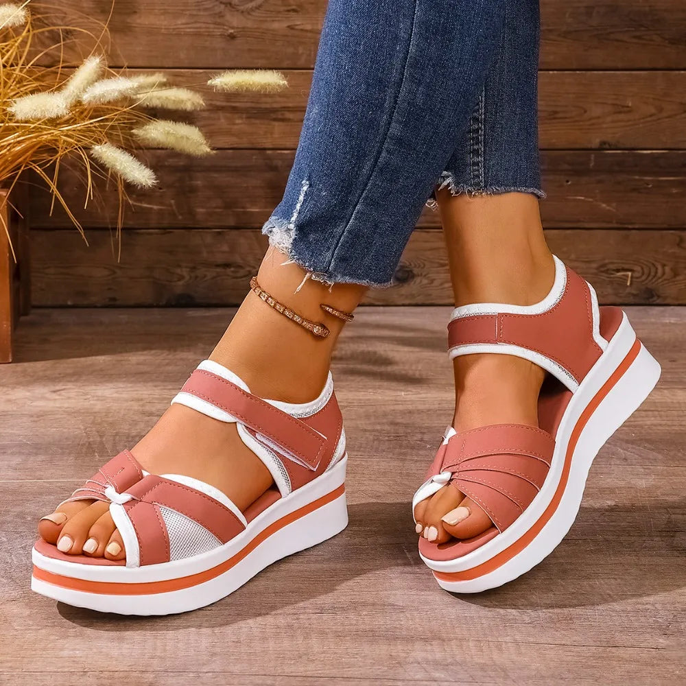 Women's Sandals Mix Color Wedges Heels Sandals Summer 2025 Shoes Woman Heeled Sandals Platform Summer Shoes Women Block Footwear Zpaxo Pink 42