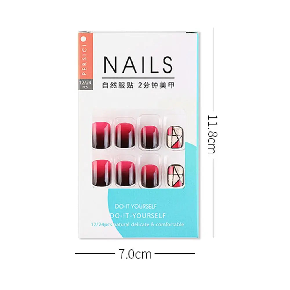 Geometry Christmas Design Fake Nails Gradient Acrylic Tips Without Zpaxo