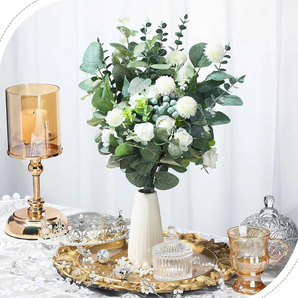 30/60/120Pcs Artificial Eucalyptus Leaves Stems Bulk 3 Kinds Mixed Silver Dollar Eucalyptus Bouquets Floral Wedding Home Decor Zpaxo