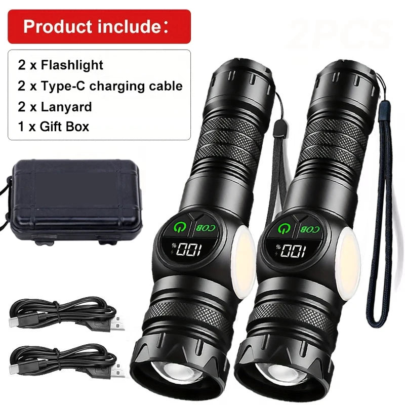 Mikenoon Magnetic LED Tactical Flashlight – USB Rechargeable COB LED Tactical Flashlight Zpaxo 2Pcs With Box